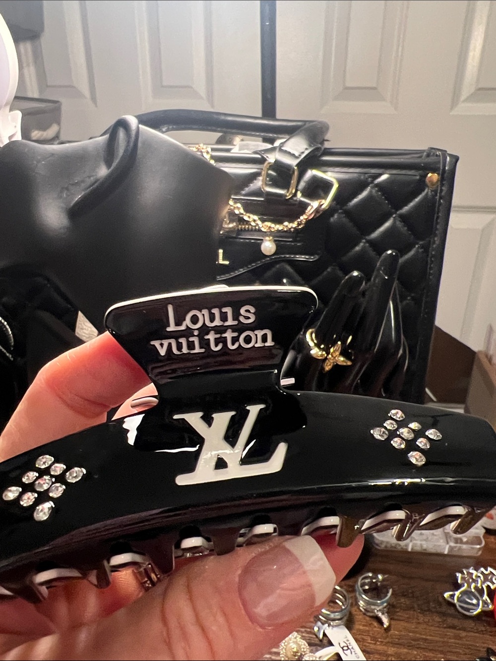 Black Logo Crystal Hair Claw - Picture 3 of 4